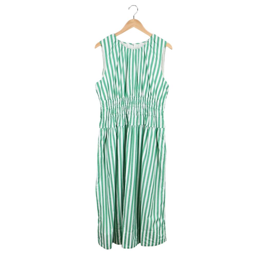 J.Crew Hyacinth Dress Striped Cotton Poplin Bright Clover Green Size Large - Picture 2 of 8